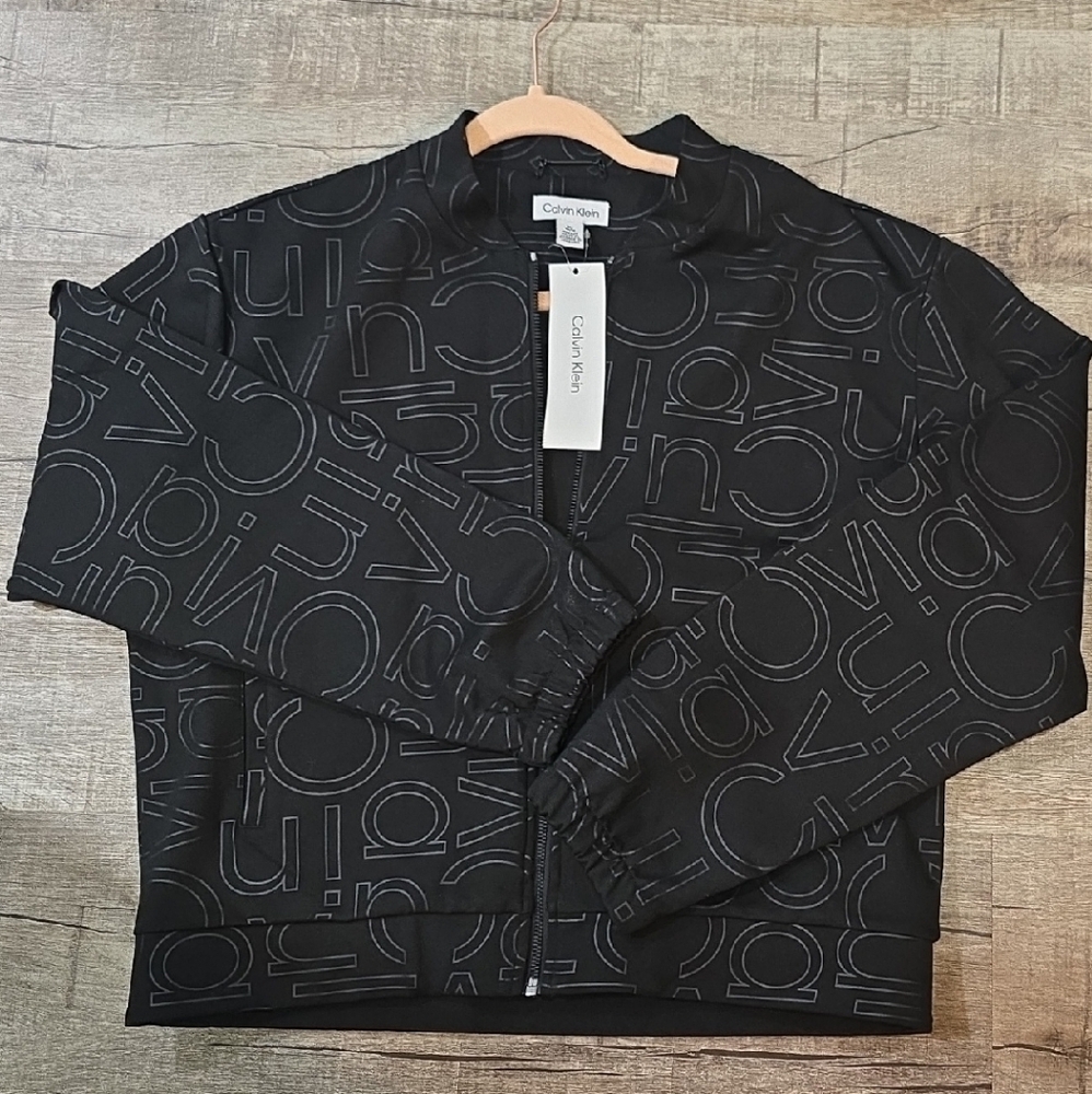 New Calvin Klein Activewear jacket full zip black silver foil logo[M]